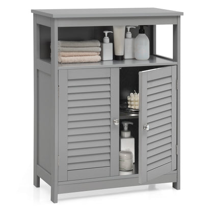 Wood Freestanding Bathroom Storage Cabinet with Double Shutter Door, Gray Floor Cabinets at Gallery Canada