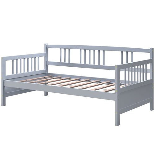 Twin Size Wooden Slats Daybed Bed with Rails, Gray