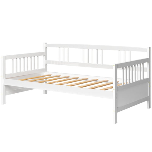 Twin Size Wooden Slats Daybed Bed with Rails, White