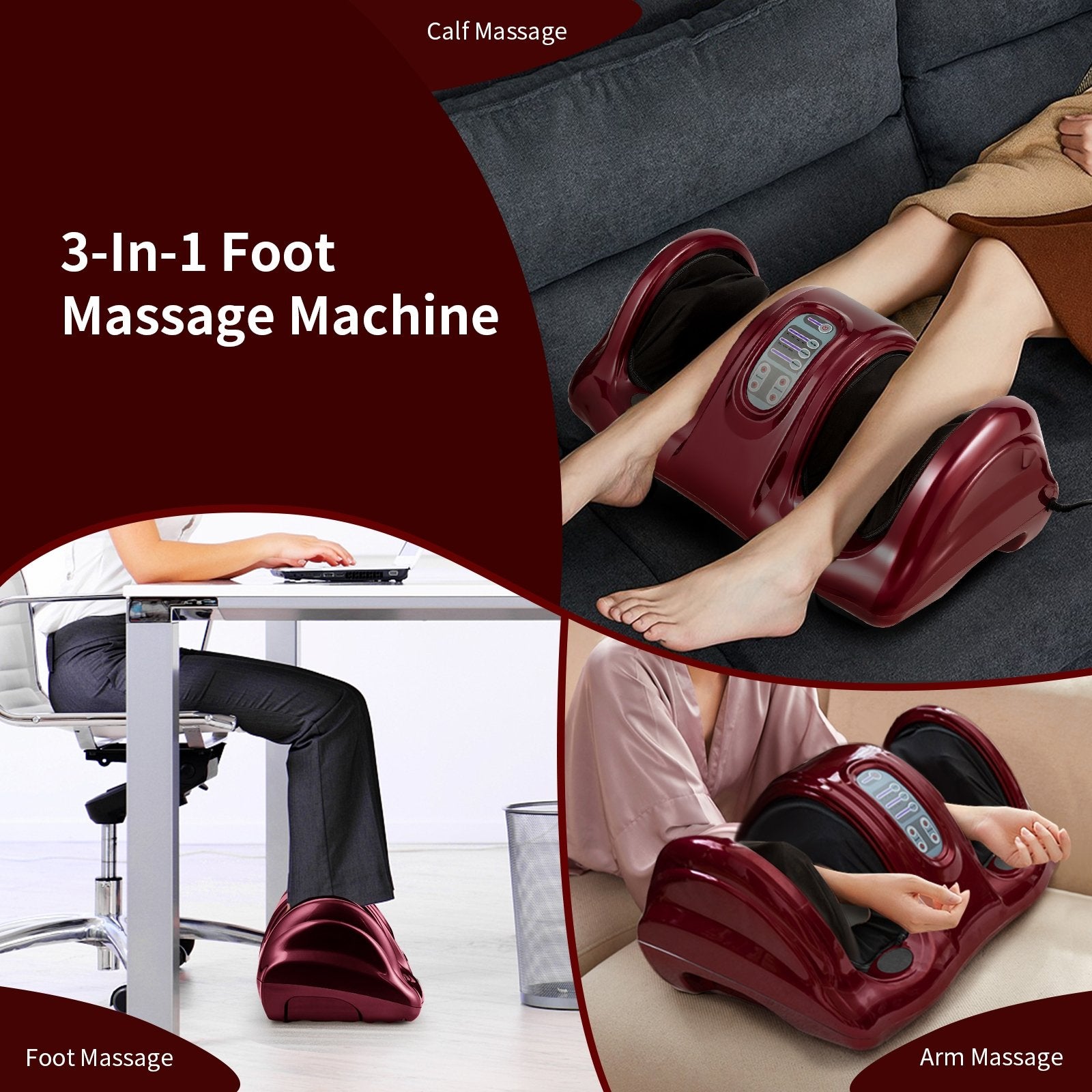 Therapeutic Shiatsu Foot Massager with High Intensity Rollers, Red - Gallery Canada