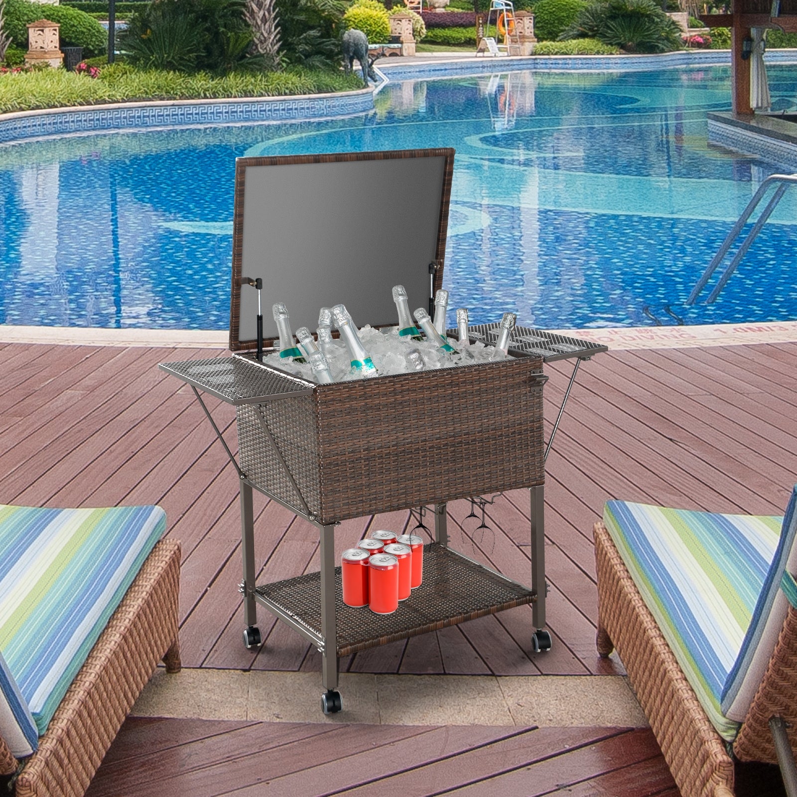 108 Qt Outdoor Portable Rattan Cooler Cart Trolley, Brown Patio Bar Furniture at Gallery Canada