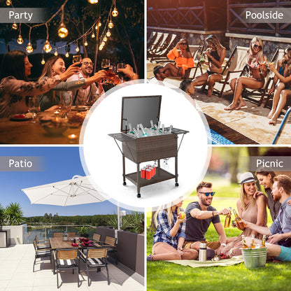 108 Qt Outdoor Portable Rattan Cooler Cart Trolley, Brown Patio Bar Furniture at Gallery Canada