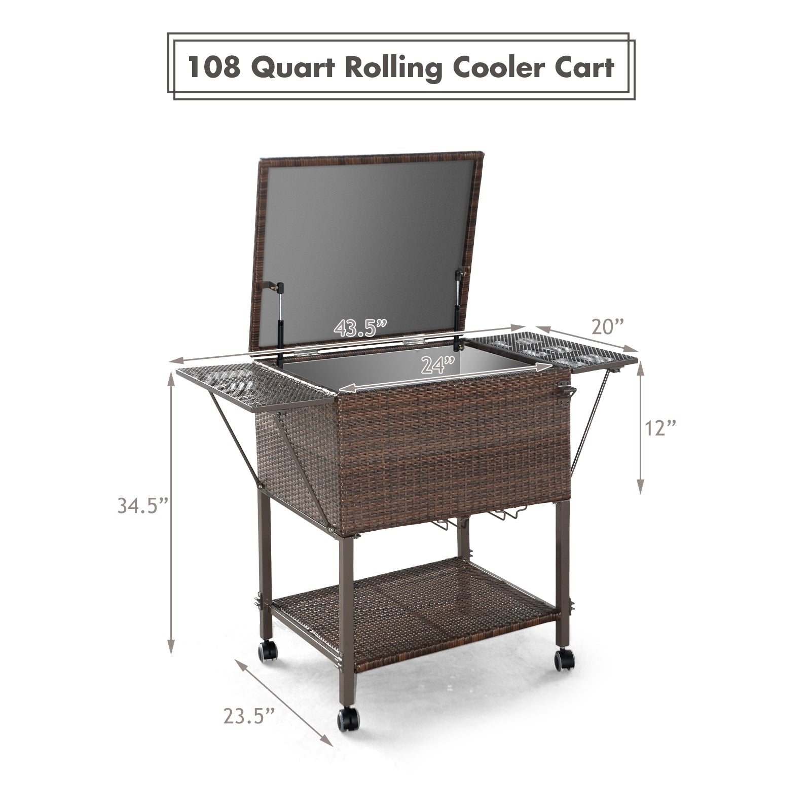 108 Qt Outdoor Portable Rattan Cooler Cart Trolley, Brown Patio Bar Furniture at Gallery Canada