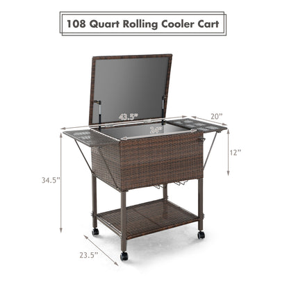 108 Qt Outdoor Portable Rattan Cooler Cart Trolley, Brown Patio Bar Furniture at Gallery Canada