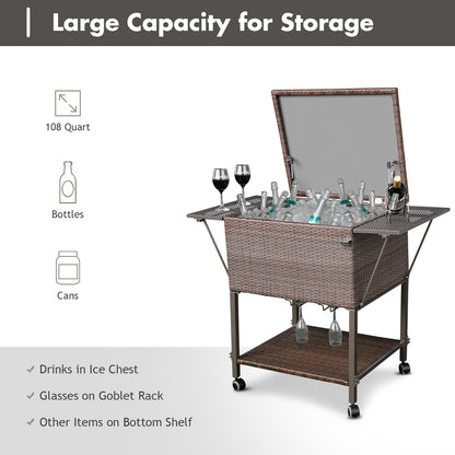 108 Qt Outdoor Portable Rattan Cooler Cart Trolley, Brown Patio Bar Furniture at Gallery Canada