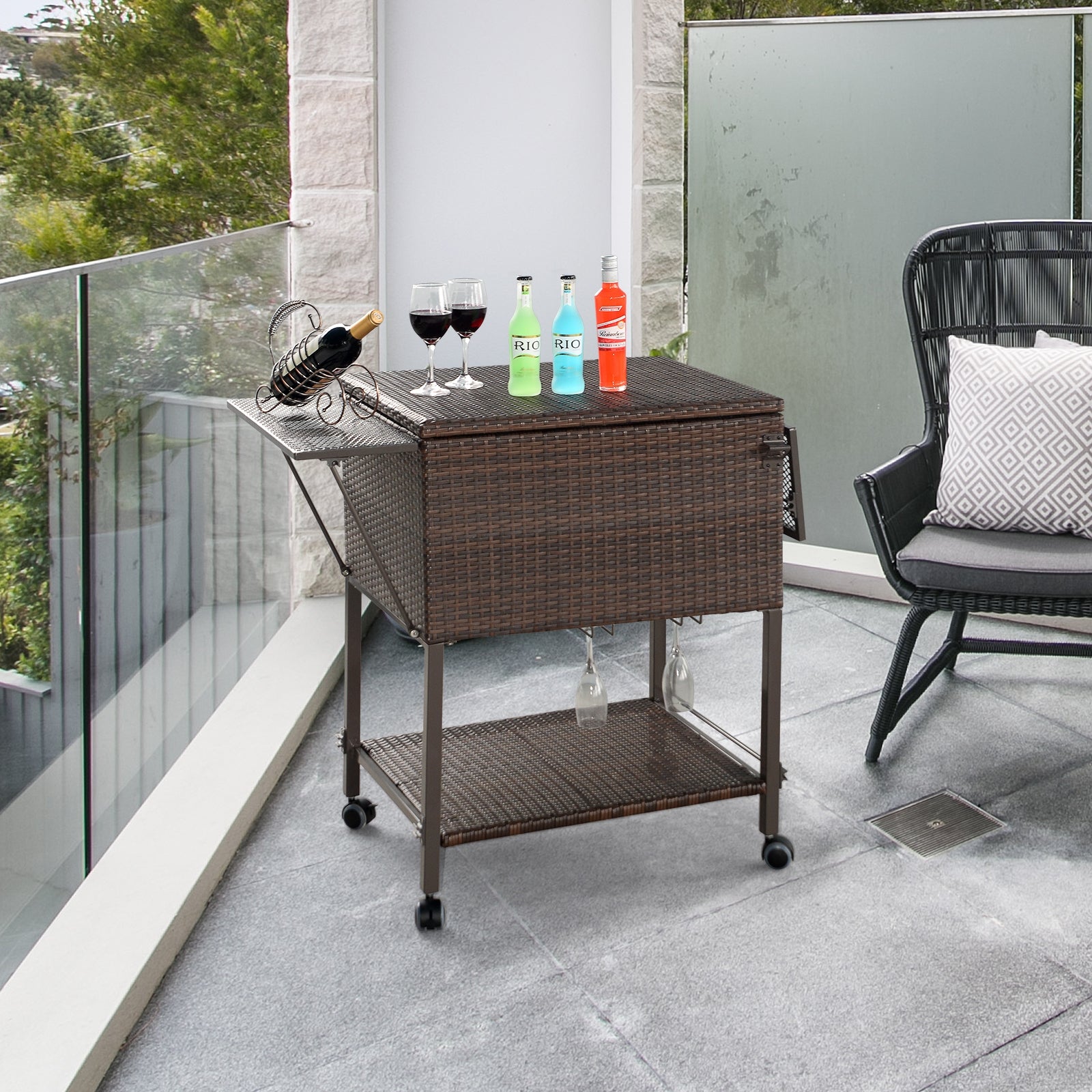 108 Qt Outdoor Portable Rattan Cooler Cart Trolley, Brown Patio Bar Furniture at Gallery Canada