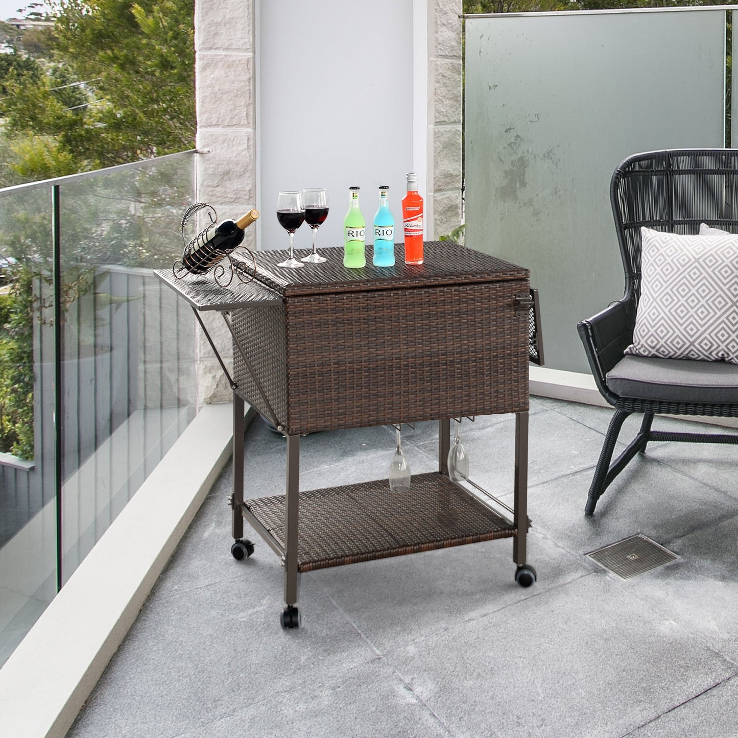 108 Qt Outdoor Portable Rattan Cooler Cart Trolley, Brown Patio Bar Furniture at Gallery Canada
