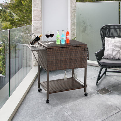 108 Qt Outdoor Portable Rattan Cooler Cart Trolley, Brown Patio Bar Furniture at Gallery Canada