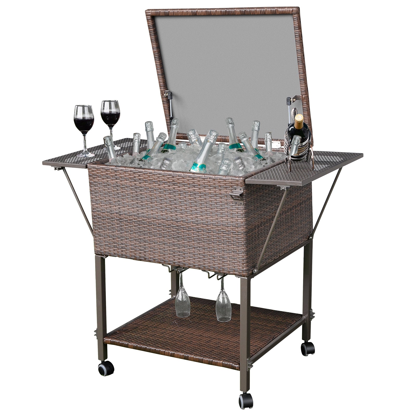 108 Qt Outdoor Portable Rattan Cooler Cart Trolley, Brown Patio Bar Furniture at Gallery Canada