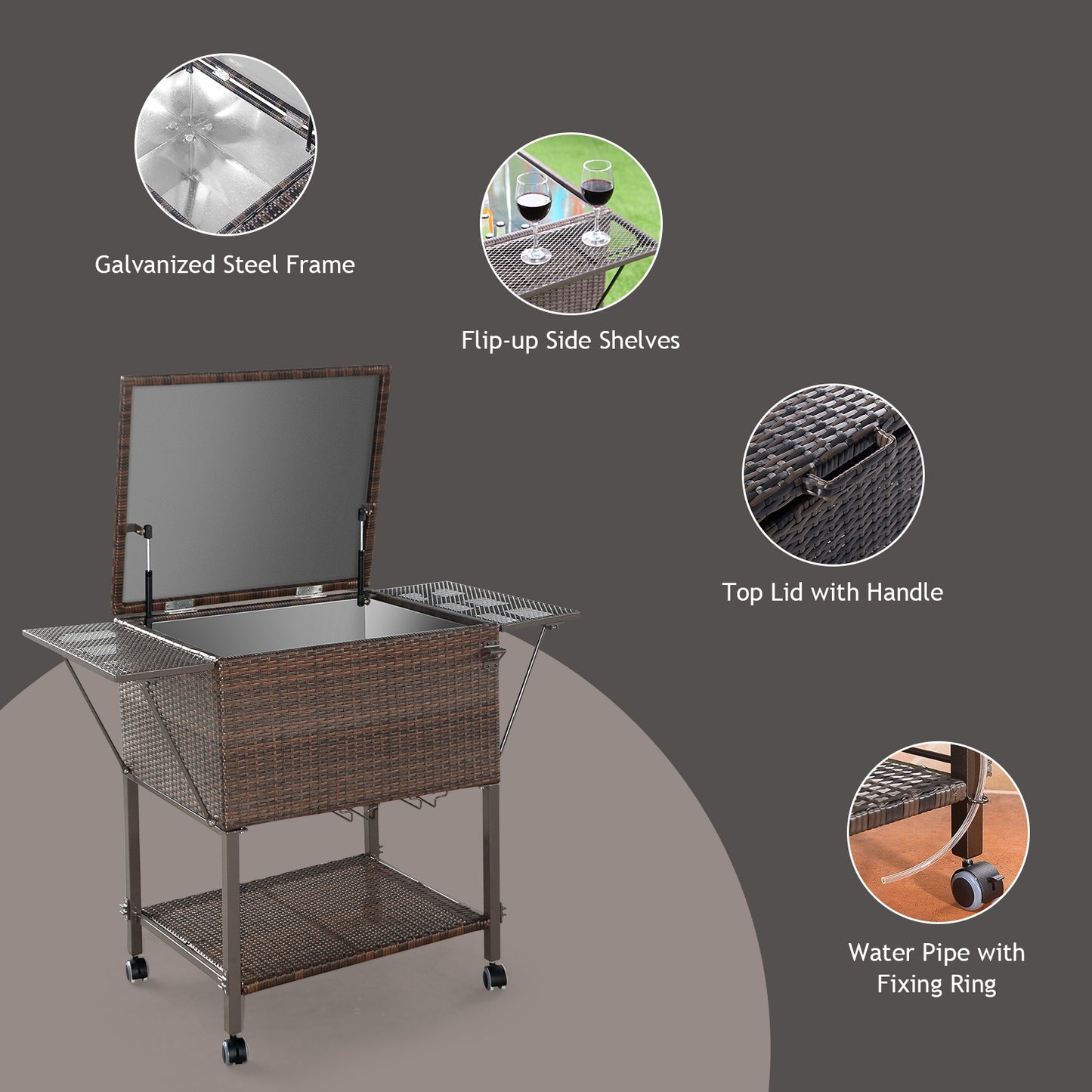 108 Qt Outdoor Portable Rattan Cooler Cart Trolley, Brown Patio Bar Furniture at Gallery Canada