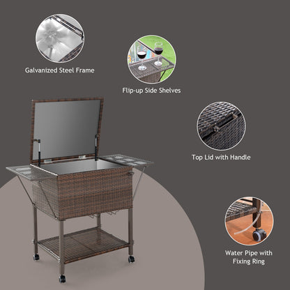 108 Qt Outdoor Portable Rattan Cooler Cart Trolley, Brown Patio Bar Furniture at Gallery Canada
