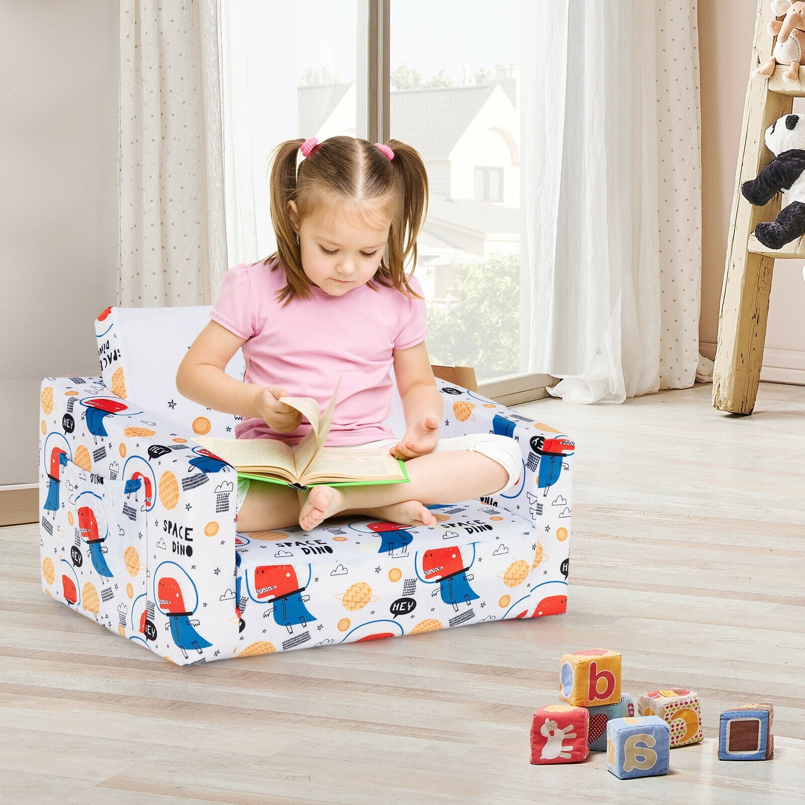 2-in-1 Convertible Kids Sofa with Velvet Fabric, White Kids Chairs & Seating at Gallery Canada