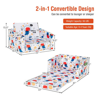 2-in-1 Convertible Kids Sofa with Velvet Fabric, White Kids Chairs & Seating at Gallery Canada