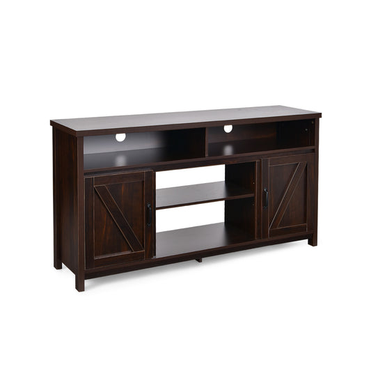 59 Inch TV Stand Media Console Cabinet, Barn Door, Brown Entertainment Centers & TV Stands Brown at Gallery Canada