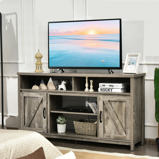 59 Inch TV Stand Media Center Console Cabinet with Barn Door for TV's 65 Inch, Natural Entertainment Centers & TV Stands Natural at Gallery Canada