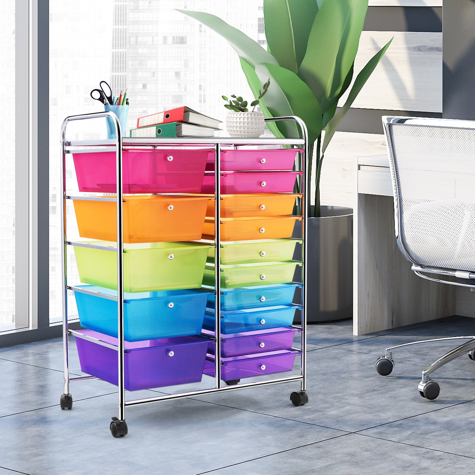 15 Drawers Rolling Storage Cart Organizer, Transparent Multicolor - Gallery Canada