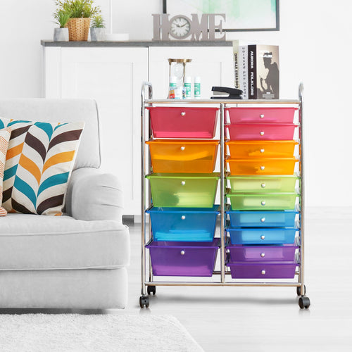15 Drawers Rolling Storage Cart Organizer, Transparent Multicolor
