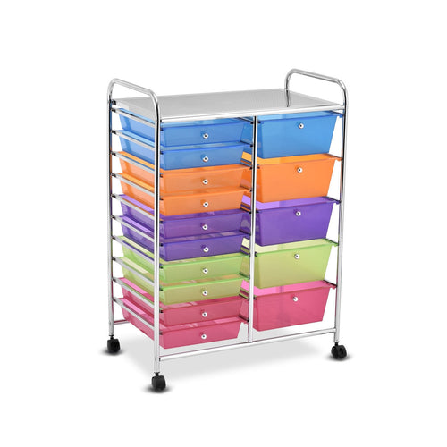 15 Drawers Rolling Storage Cart Organizer, Multicolor, Transparent