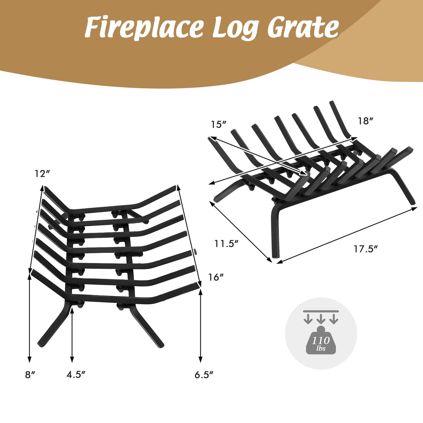 31/25/18 Inch Fireplace Grate for Outdoor Fire Pit-S, Black