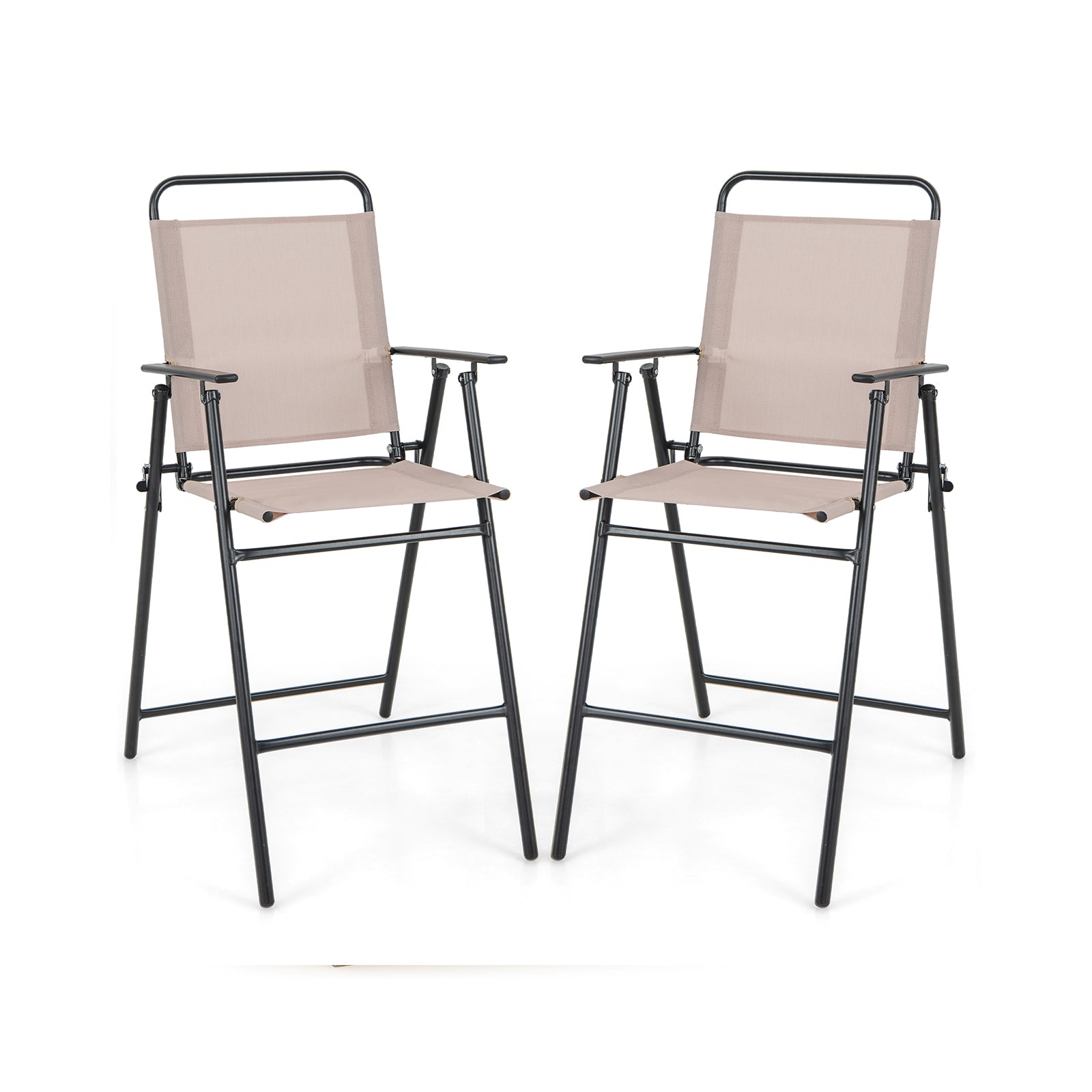 Set of 2 Patio Folding Bar-Height Chairs, Armrests, Quick-Drying Seat, Beige Patio Bar Furniture Beige at Gallery Canada