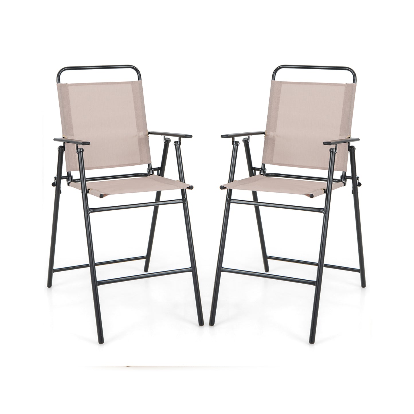 Set of 2 Patio Folding Bar-Height Chairs, Armrests, Quick-Drying Seat, Beige Patio Bar Furniture Beige at Gallery Canada