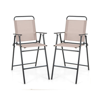 Set of 2 Patio Folding Bar-Height Chairs, Armrests, Quick-Drying Seat, Beige Patio Bar Furniture Beige at Gallery Canada