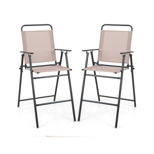 Set of 2 Patio Folding Bar-Height Chairs, Armrests, Quick-Drying Seat, Beige Patio Bar Furniture Beige at Gallery Canada