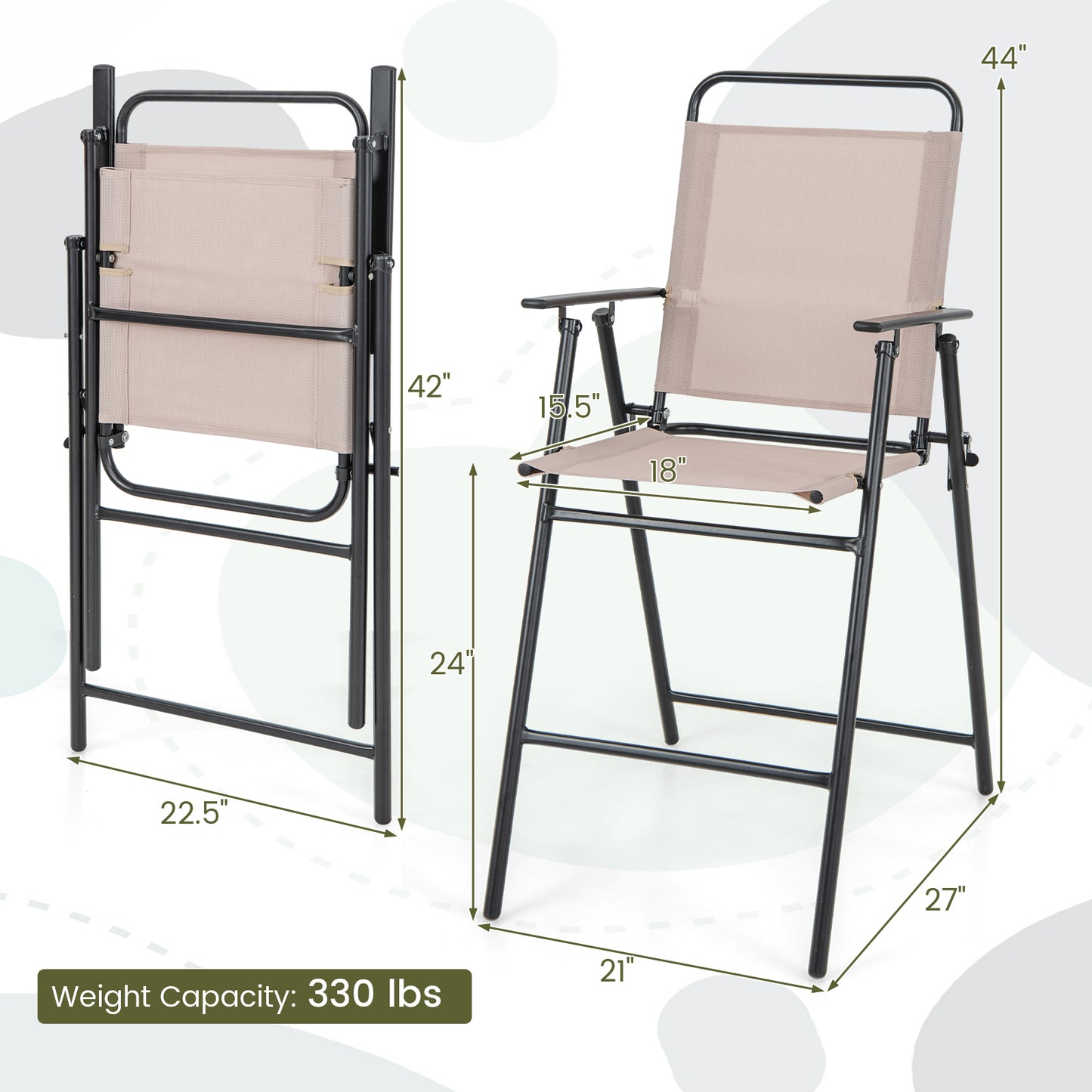 Set of 2 Patio Folding Bar-Height Chairs with Armrests and Quick-Drying Seat, Beige Patio Bar Furniture at Gallery Canada