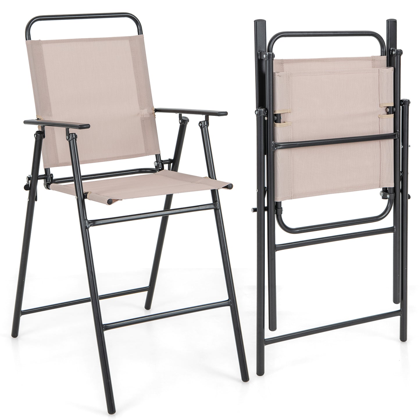 Set of 2 Patio Folding Bar-Height Chairs with Armrests and Quick-Drying Seat, Beige Patio Bar Furniture at Gallery Canada