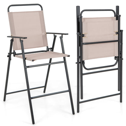 Set of 2 Patio Folding Bar-Height Chairs with Armrests and Quick-Drying Seat, Beige Patio Bar Furniture at Gallery Canada