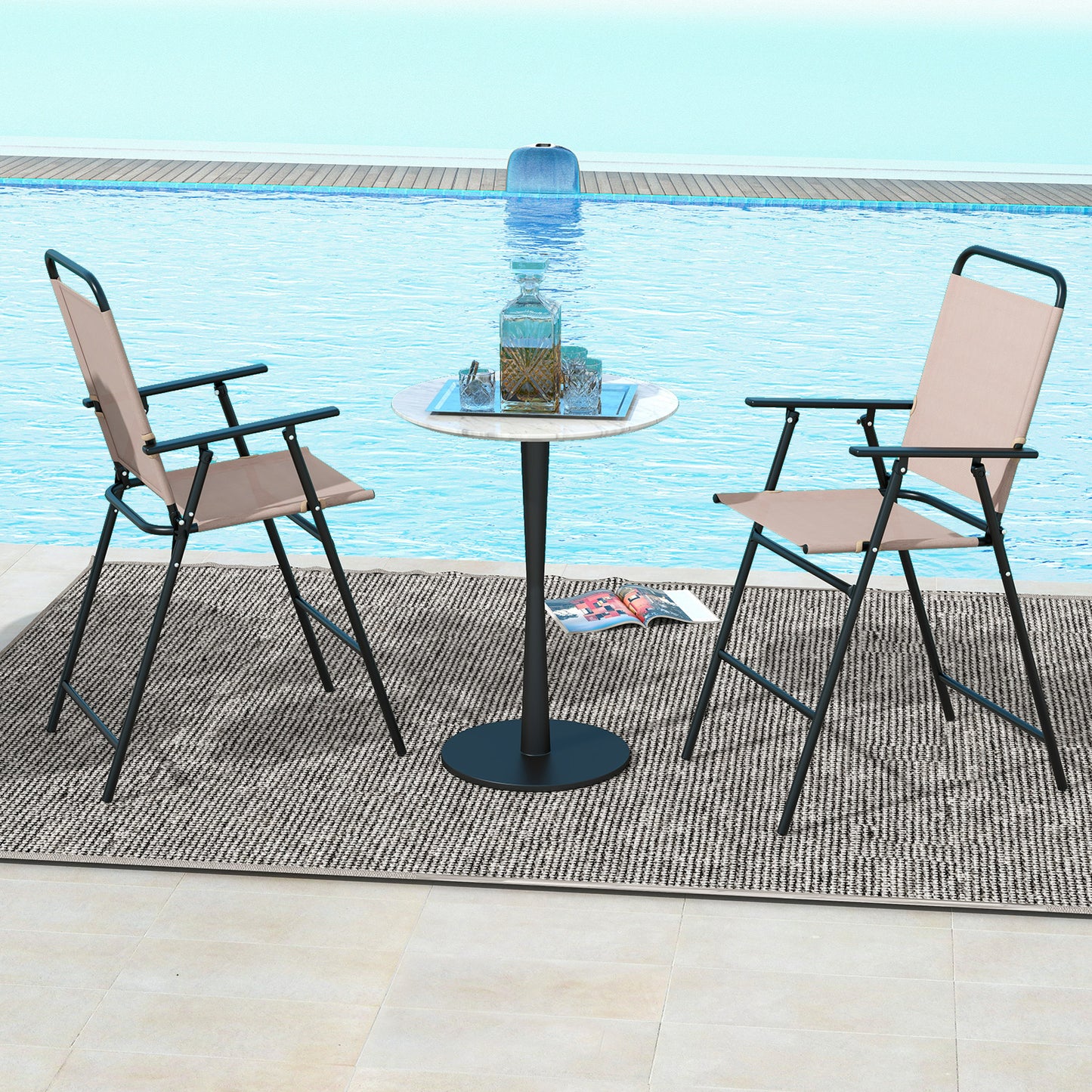 Set of 2 Patio Folding Bar-Height Chairs with Armrests and Quick-Drying Seat, Beige Patio Bar Furniture at Gallery Canada