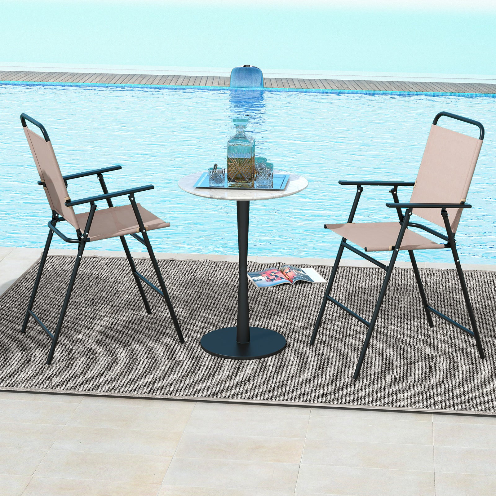 Set of 2 Patio Folding Bar-Height Chairs with Armrests and Quick-Drying Seat, Beige Patio Bar Furniture at Gallery Canada