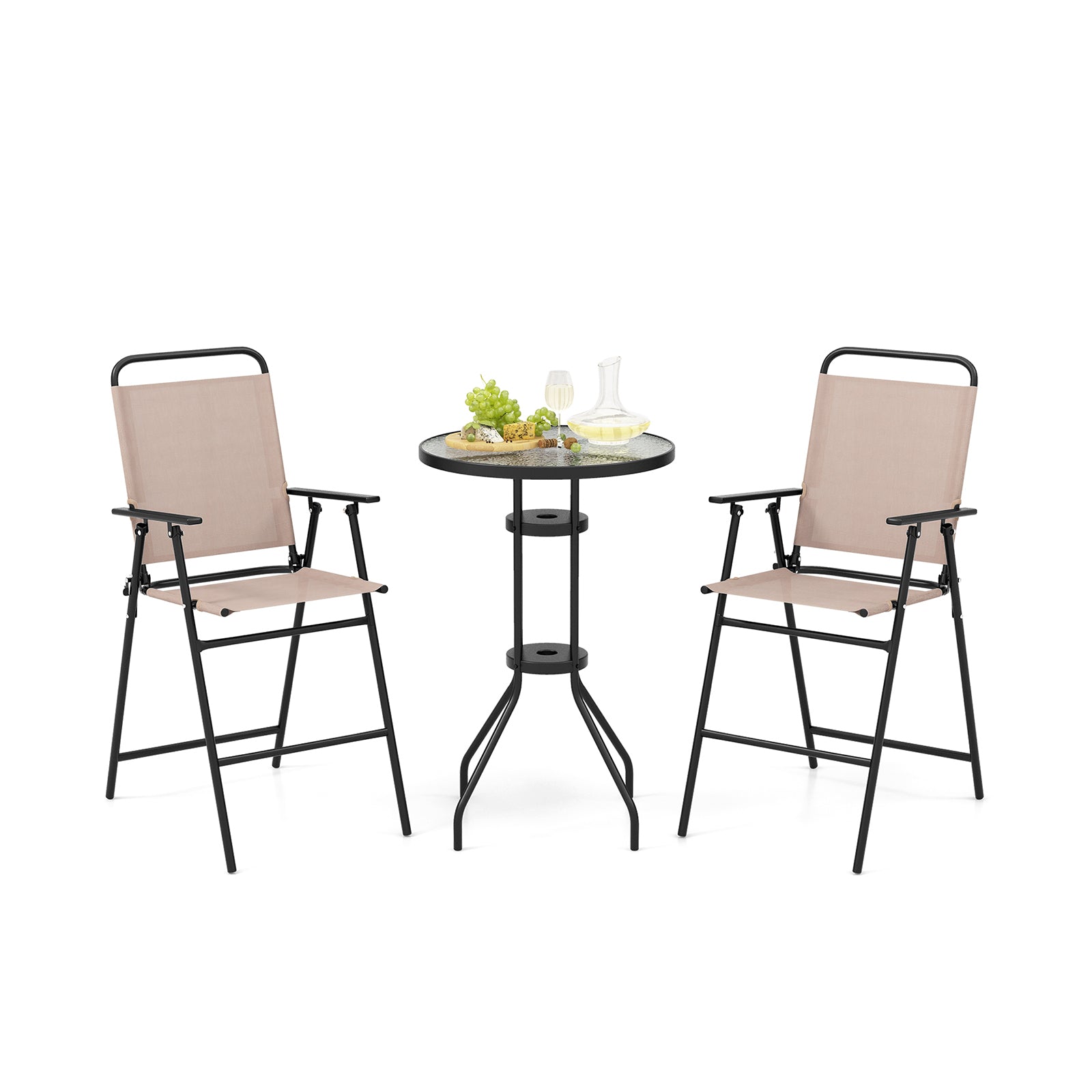 3 Pieces Outdoor Bistro Set with 2 Folding Chairs, Beige Patio Conversation Sets Beige at Gallery Canada