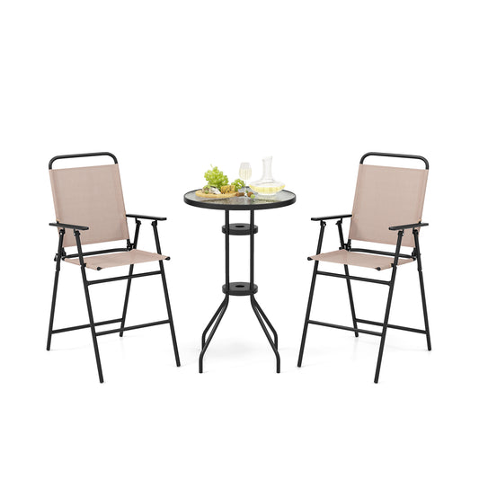 3 Pieces Outdoor Bistro Set with 2 Folding Chairs, Beige Patio Conversation Sets Beige at Gallery Canada