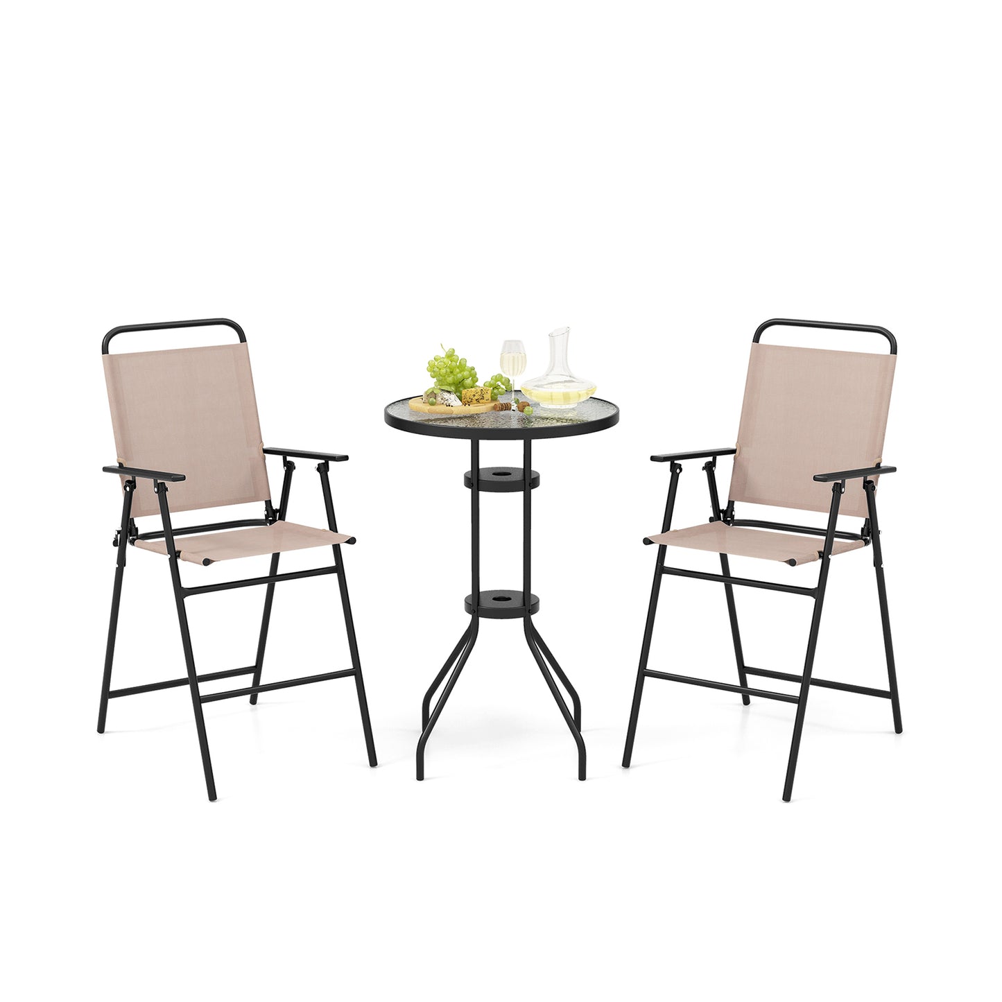 3 Pieces Outdoor Bistro Set with 2 Folding Chairs, Beige Patio Conversation Sets at Gallery Canada