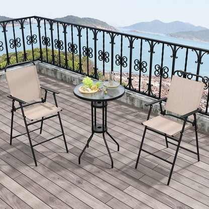 3 Pieces Outdoor Bistro Set with 2 Folding Chairs, Beige Patio Conversation Sets at Gallery Canada