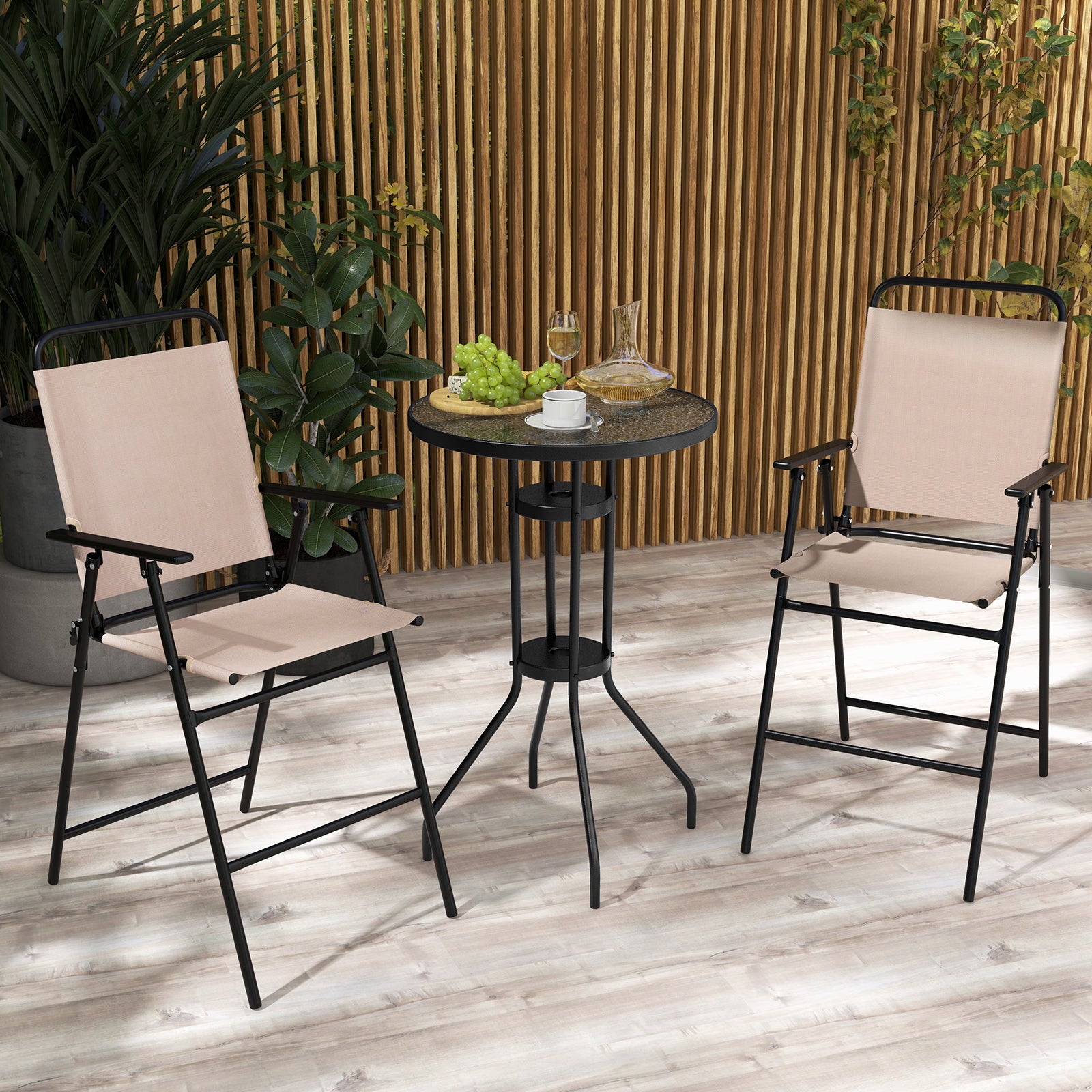 3 Pieces Outdoor Bistro Set with 2 Folding Chairs, Beige Patio Conversation Sets at Gallery Canada