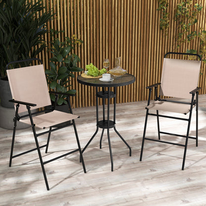 3 Pieces Outdoor Bistro Set with 2 Folding Chairs, Beige Patio Conversation Sets at Gallery Canada