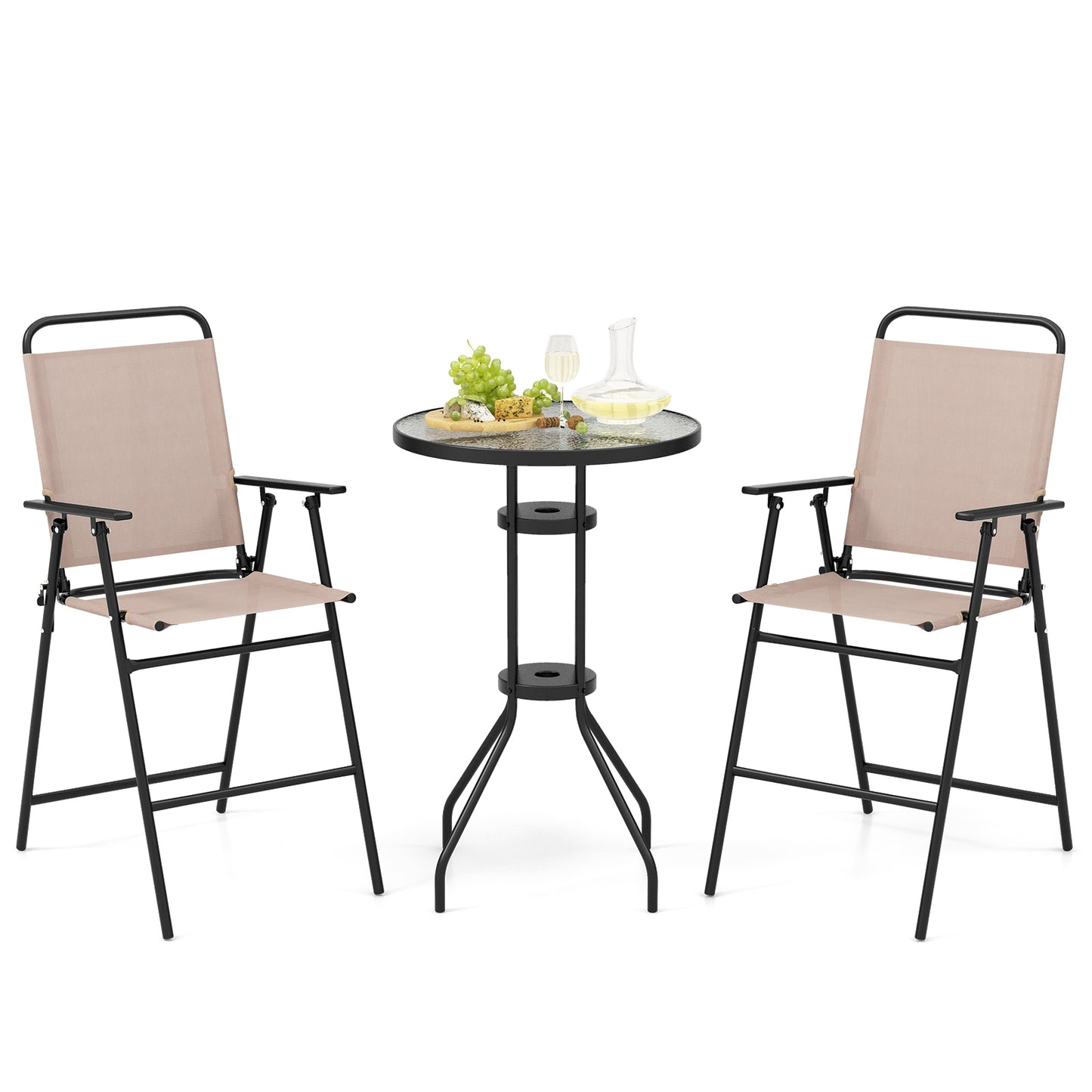 3 Pieces Outdoor Bistro Set with 2 Folding Chairs, Beige Patio Conversation Sets at Gallery Canada