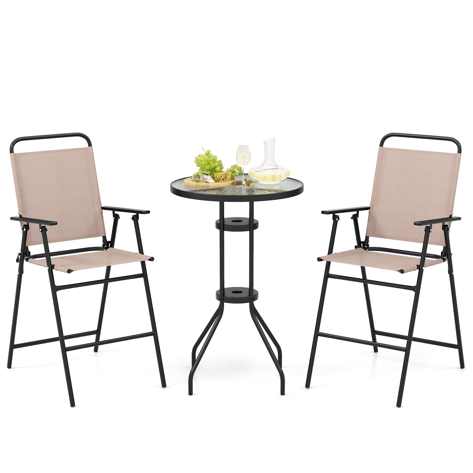 3 Pieces Outdoor Bistro Set with 2 Folding Chairs, Beige Patio Conversation Sets at Gallery Canada