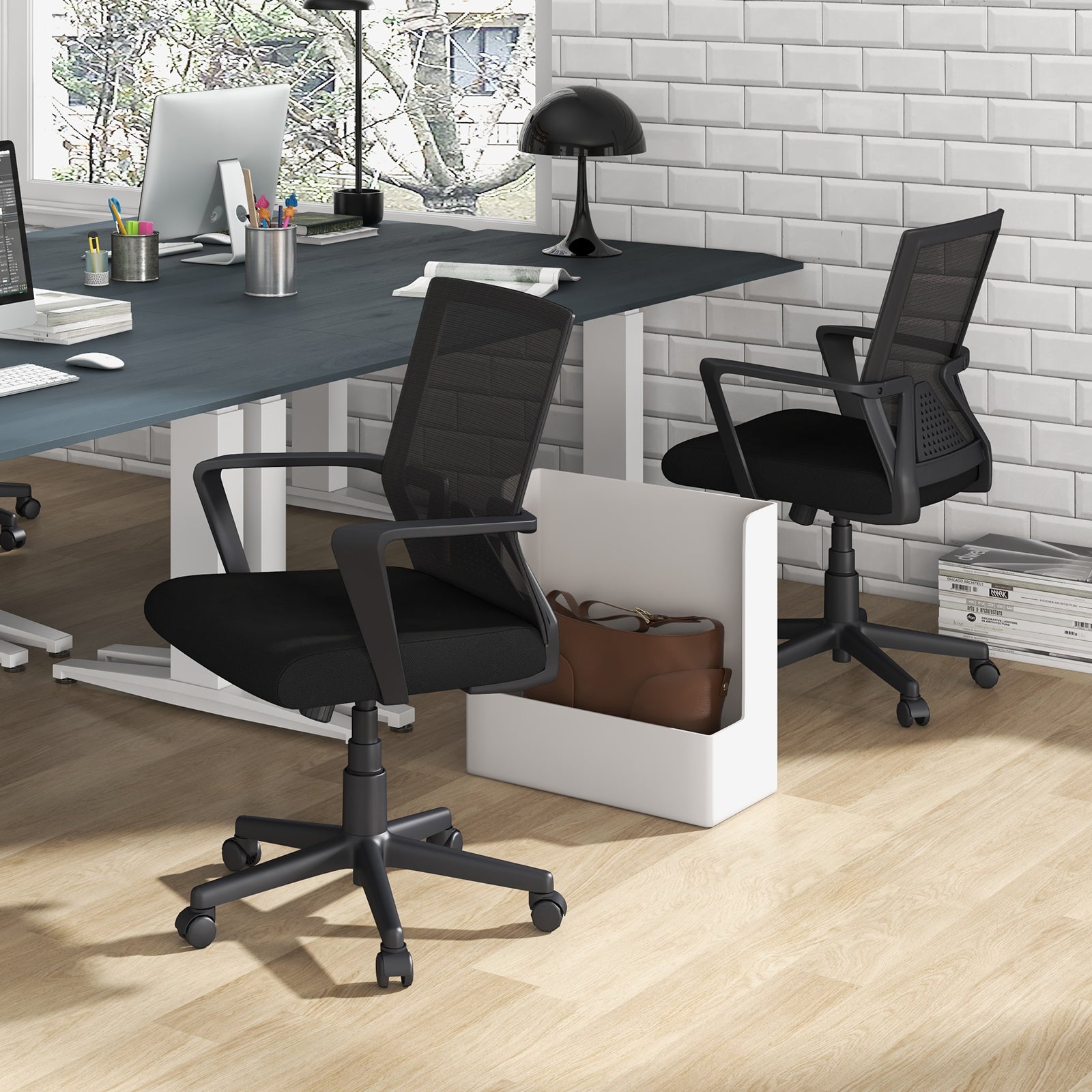 Ergonomic Desk Chair with Lumbar Support and Rocking Function, Black Mesh Chairs at Gallery Canada