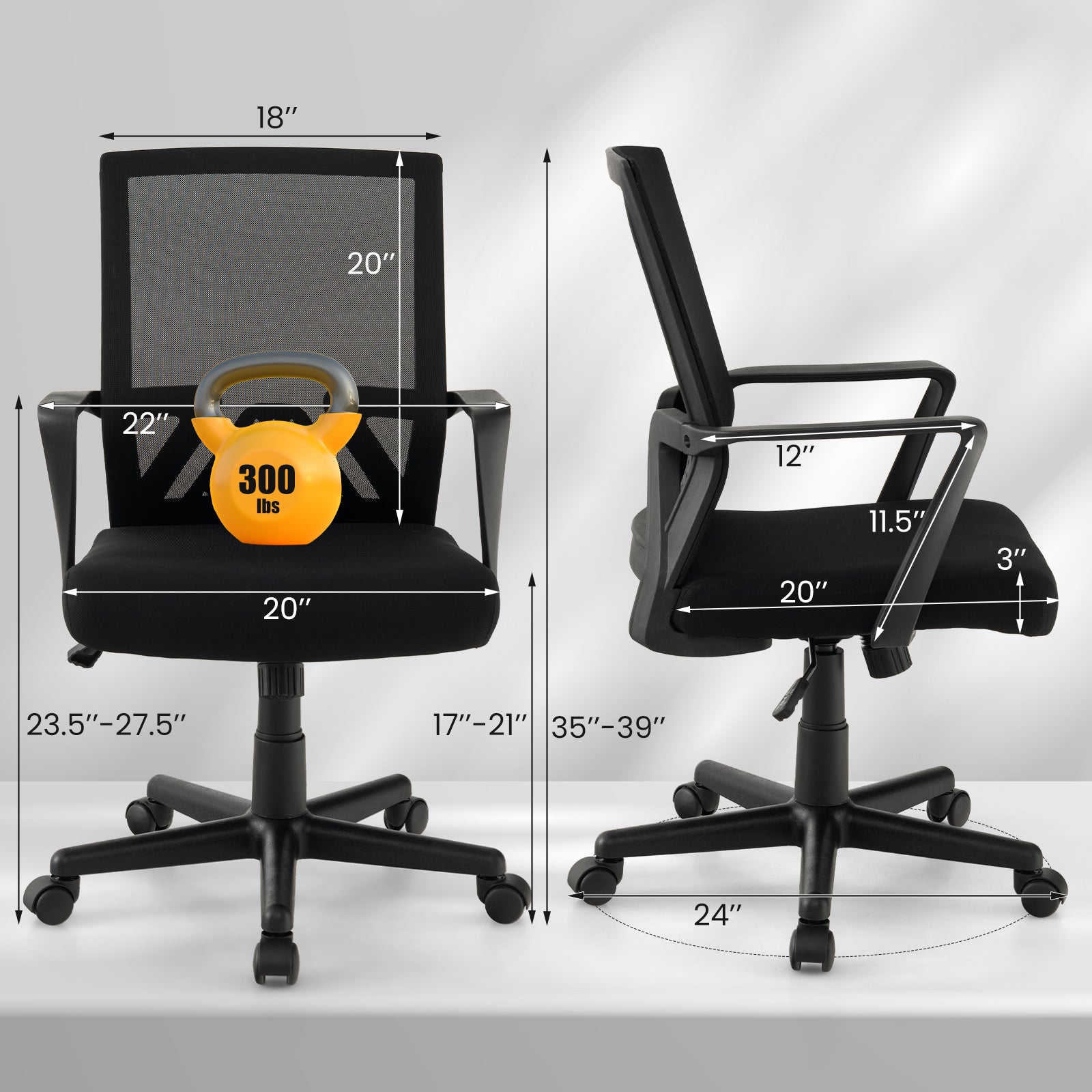 Ergonomic Desk Chair with Lumbar Support and Rocking Function, Black Mesh Chairs at Gallery Canada