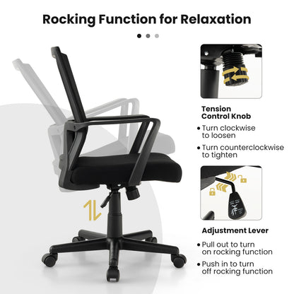 Ergonomic Desk Chair with Lumbar Support and Rocking Function, Black Mesh Chairs at Gallery Canada