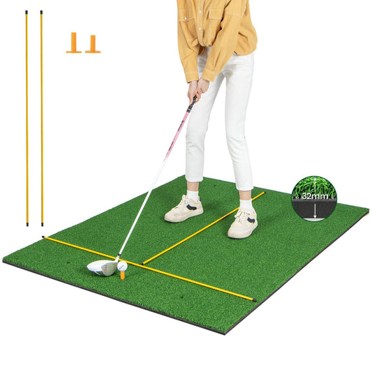 Artificial Turf Mat for Indoor and Outdoor Golf Practice Includes 2 Rubber Tees and 2 Alignment Sticks-32mm, Green