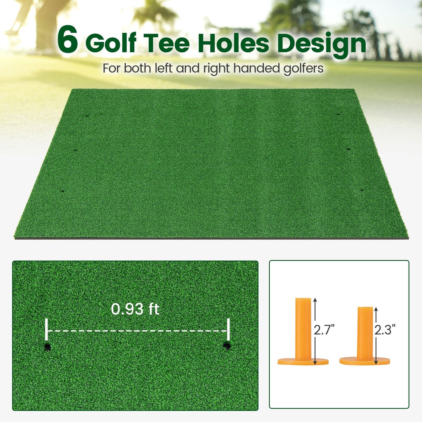 Artificial Turf Mat for Indoor and Outdoor Golf Practice Includes 2 Rubber Tees and 2 Alignment Sticks-32mm, Green at Gallery Canada