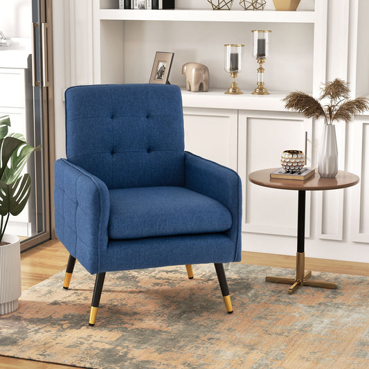 Linen Fabric Accent Chair with Removable Seat Cushion, Blue - Gallery Canada