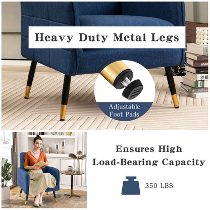 Linen Fabric Accent Chair with Removable Seat Cushion, Blue Accent Chairs at Gallery Canada