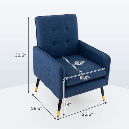 Linen Fabric Accent Chair with Removable Seat Cushion, Blue Accent Chairs at Gallery Canada