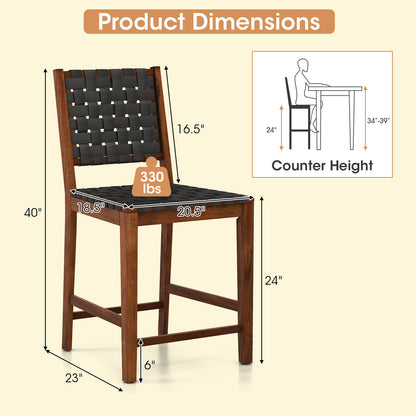 Set of 2 Woven Bar Stools with Faux PU Leather Straps, Black Bar Stools at Gallery Canada