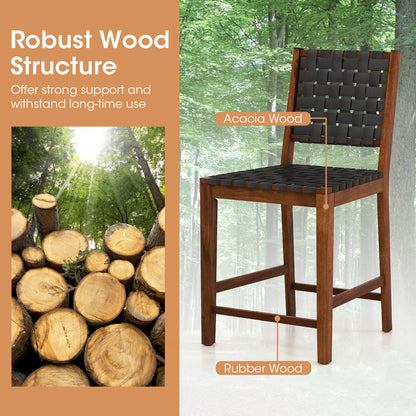 Set of 2 Woven Bar Stools with Faux PU Leather Straps, Black Bar Stools at Gallery Canada